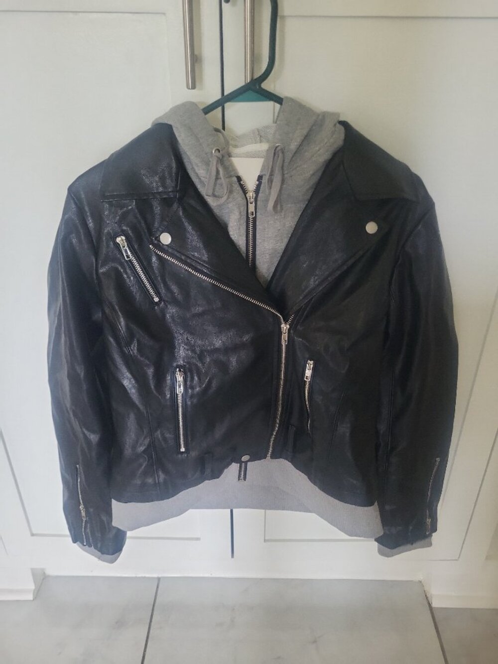 Vici Fate Women's Hoodie Hybrid Faux Leather Black Jacket Sweater Large